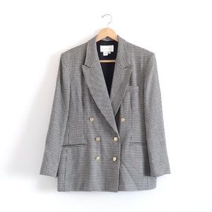 Vintage Houndstooth Pattern Double Breasted Blazer